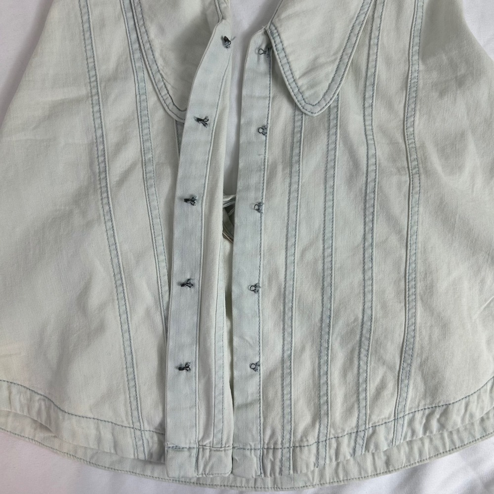 Free People Kiyra Denim Top Vest S Denim Blue Collar Backless Tie Cottagecore - Picture 8 of 14